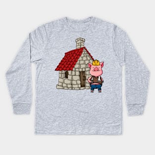 Three Pigs Brick House  Lazy Halloween Costume Kids Long Sleeve T-Shirt